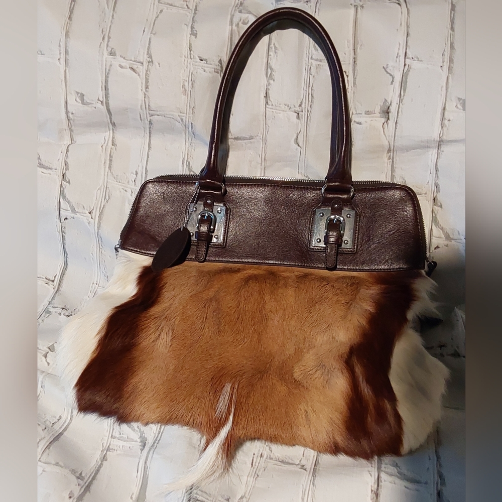 WILSONS LEATHER SPRINGBOK FUR AND BROWN LEATHER BAG